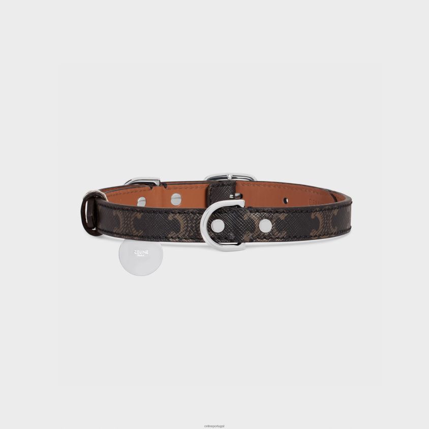 homens acessórios CELINE coleira fina média para cachorro em lona triomphe e pele de bezerro bronzeado T204R1766