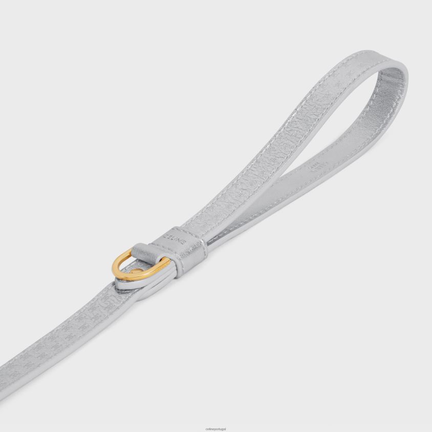 homens acessórios CELINE coleira fina para cães em couro de bezerro laminado com relevo triomphe prata T204R1716