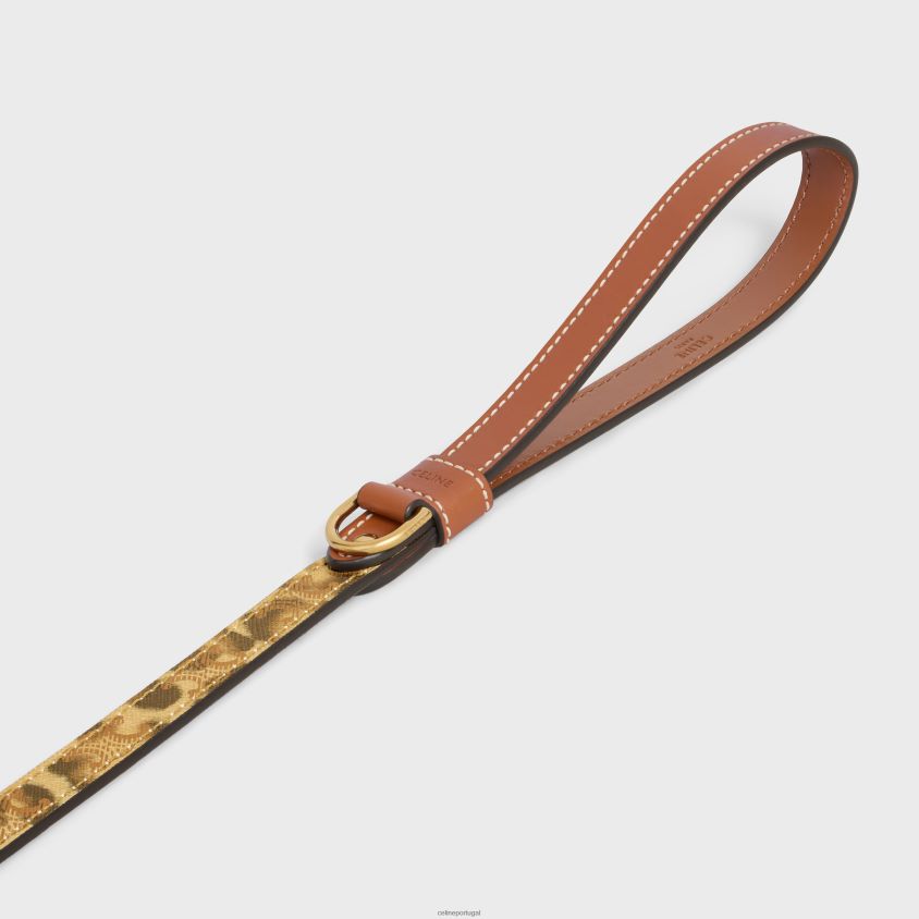 homens acessórios CELINE coleira fina para cachorro em tela triomphe com estampa e pele de bezerro leopardo T204R1713