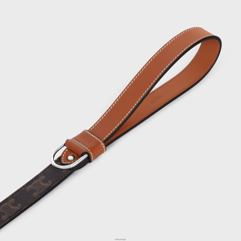 homens acessórios CELINE coleira larga para cachorro em lona triomphe e couro de bezerro bronzeado T204R1770