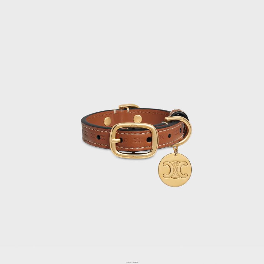 homens acessórios CELINE coleira nano extra fina em pele de bezerro natural com relevo triomphe bronzeado T204R1695