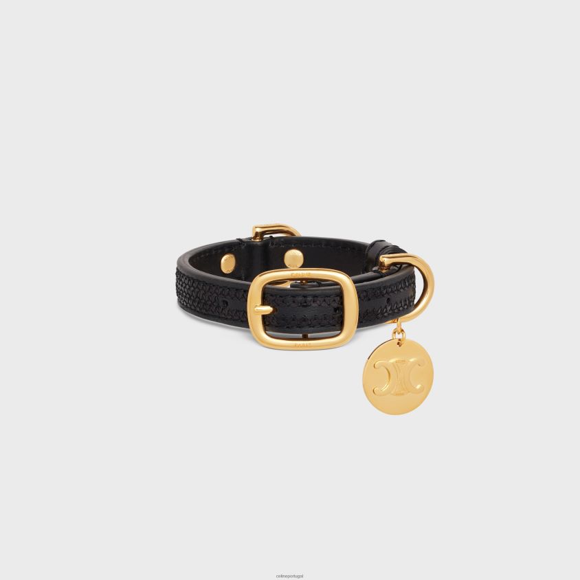 homens acessórios CELINE coleira nano extrafina para cachorro em lantejoulas e couro de bezerro preto T204R1720