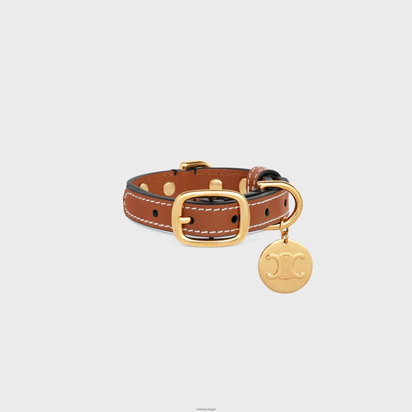 homens acessórios CELINE coleira nano extrafina para cachorro em lona triomphe e couro de bezerro com tachas bronzeado T204R1751