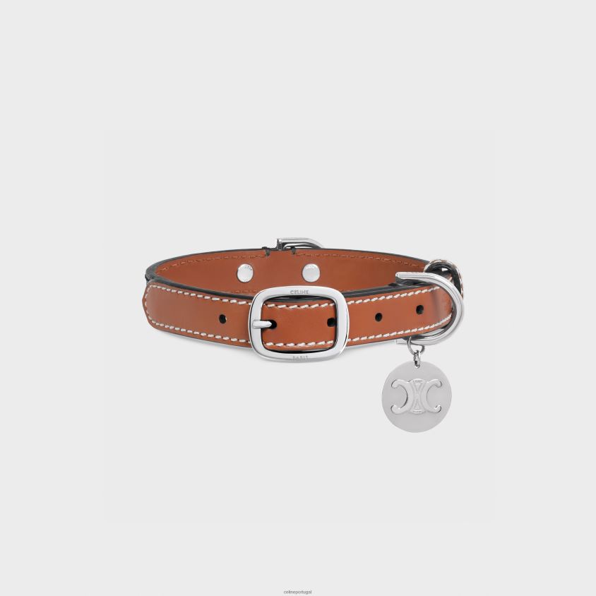 homens acessórios CELINE coleira pequena e fina em lona triomphe e pele de bezerro bronzeado T204R1765