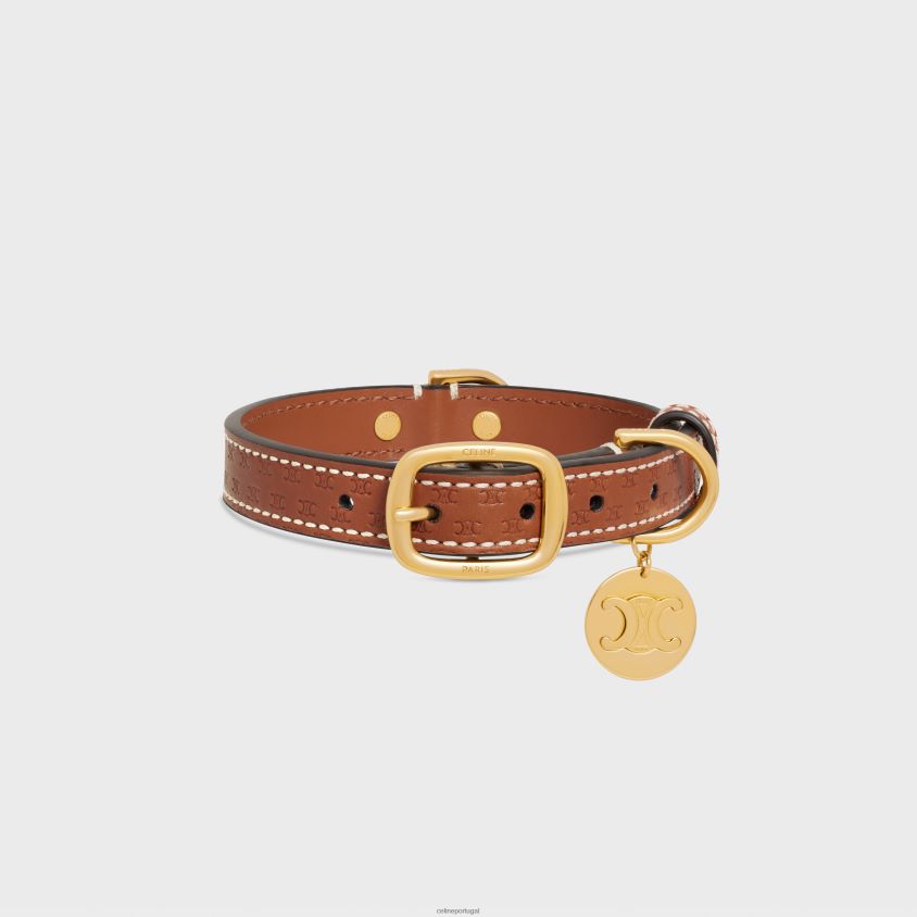 homens acessórios CELINE coleira pequena e fina em pele de bezerro natural com relevo triomphe bronzeado T204R1696