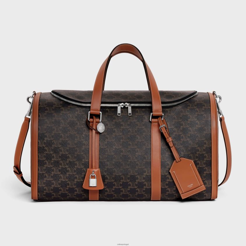homens acessórios CELINE bolsa de viagem para cachorro em lona triomphe e bezerro bronzeado T204R1700