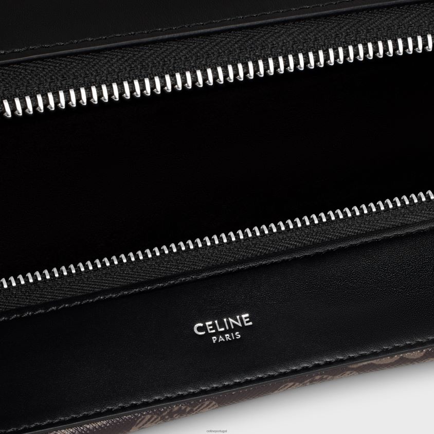 homens acessórios CELINE alça grande romy em lona triomphe e couro de bezerro preto T204R2075