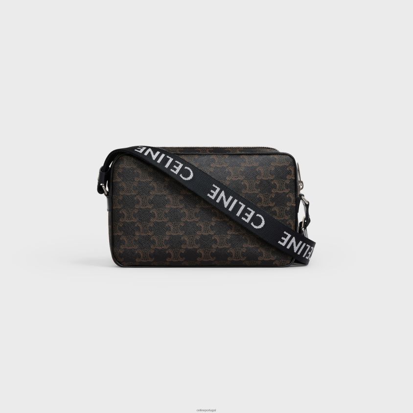 homens acessórios CELINE bolsa carteiro média em canvas triomphe preto T204R2089