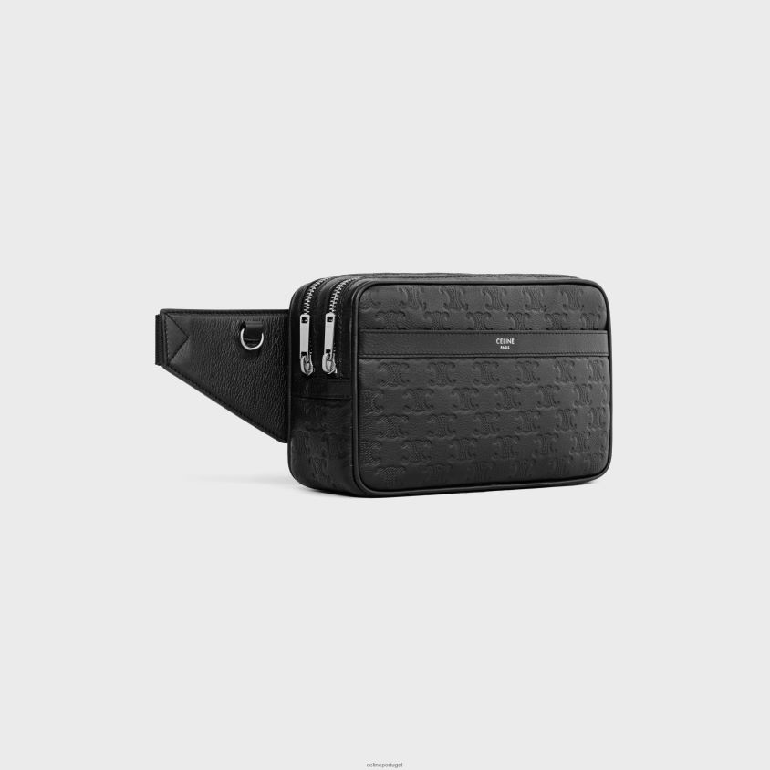 homens acessórios CELINE bolsa de cinto em couro de bezerro com triomphe em relevo preto T204R2079