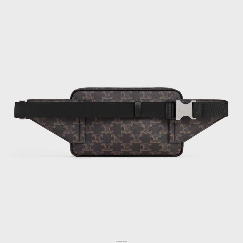 homens acessórios CELINE bolsa de cinto em lona triomphe e couro de bezerro preto T204R2080