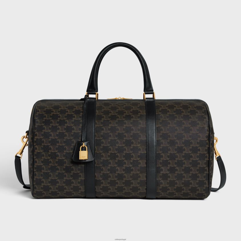 homens acessórios CELINE bolsa de viagem média em lona triomphe e couro de bezerro preto T204R2088