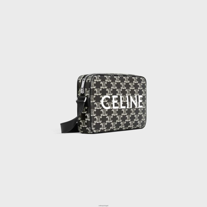 homens acessórios CELINE bolsa mensageiro média em lona triomphe bicolor com estampa Preto branco T204R2082