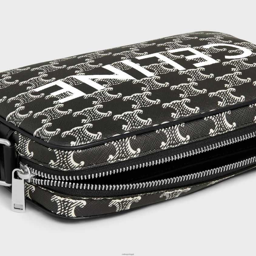 homens acessórios CELINE bolsa mensageiro média em lona triomphe bicolor com estampa Preto branco T204R2082