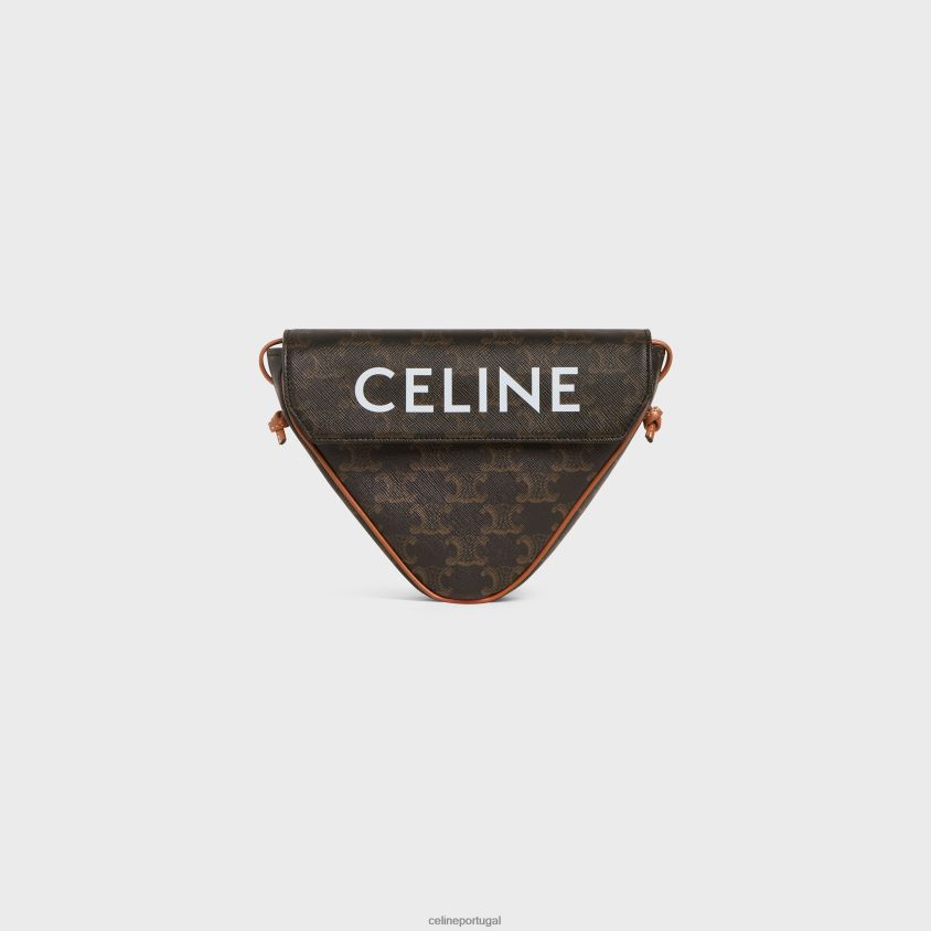 homens acessórios CELINE bolsa triangular em canvas triomphe com estampa bronzeado T204R2095