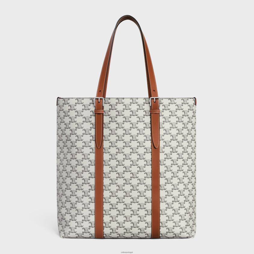 homens acessórios CELINE cabas com fivela em lona triomphe e couro de bezerro bronzeado/cru T204R2100