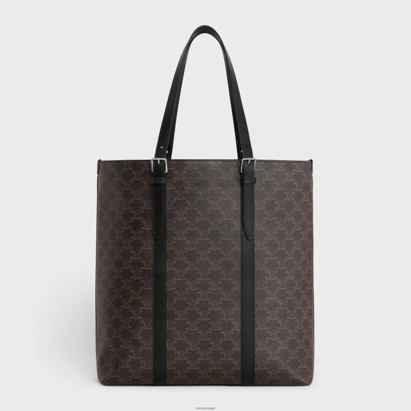 homens acessórios CELINE cabas com fivela em lona triomphe e couro de bezerro preto T204R2084