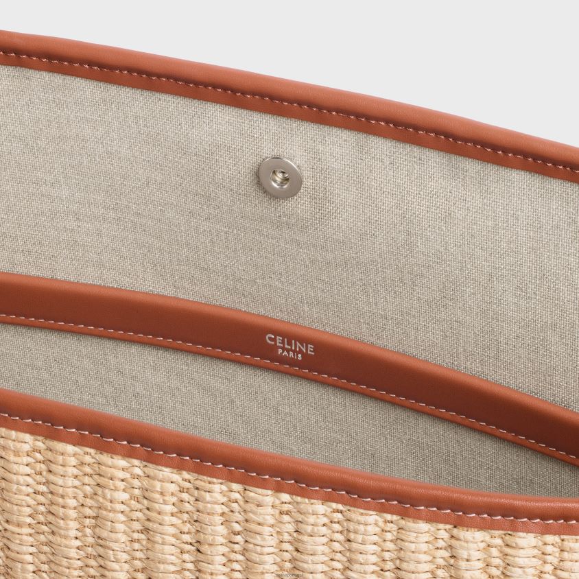 homens acessórios CELINE cabas grandes em tecido efeito ráfia com bordados natural/bronzeado T204R2110
