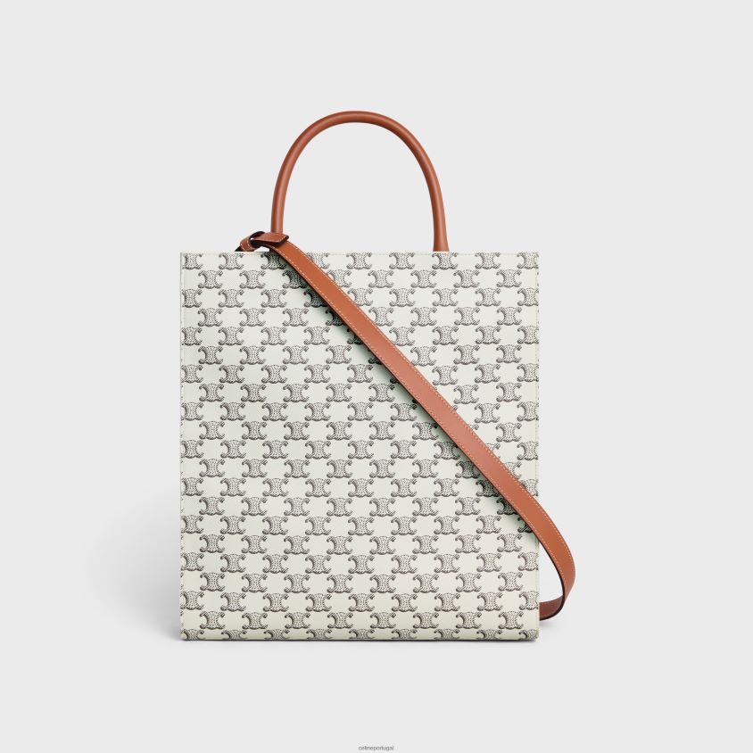 homens acessórios CELINE cabas verticais médias em tela triomphe com estampa bronzeado/cru T204R2099