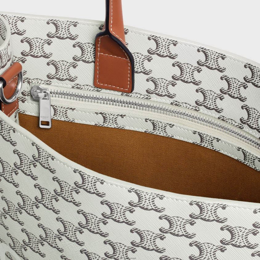 homens acessórios CELINE cabas verticais médias em tela triomphe com estampa bronzeado/cru T204R2099