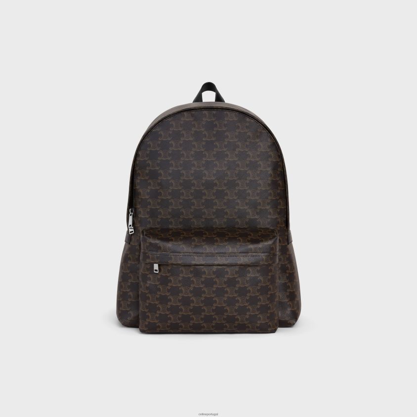 homens acessórios CELINE mochila média em lona triomphe e couro de bezerro preto T204R2086