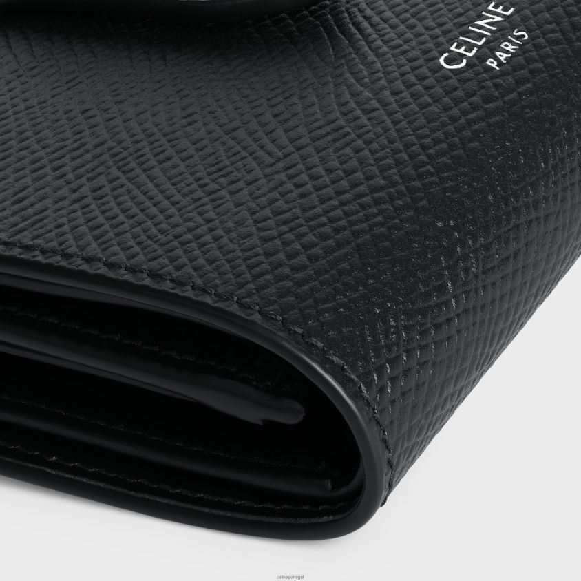 homens acessórios CELINE carteira com alça fina em couro de bezerro granulado preto T204R2165