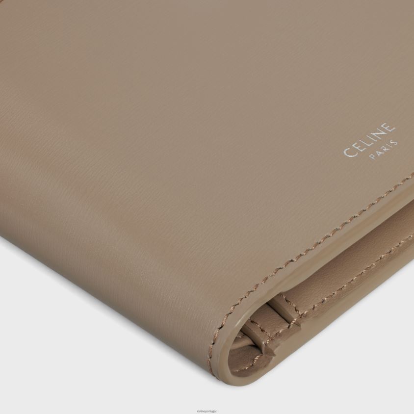 homens acessórios CELINE carteira dupla com compartimento para moedas em couro de bezerro brilhante cinza esfumaçado T204R2160