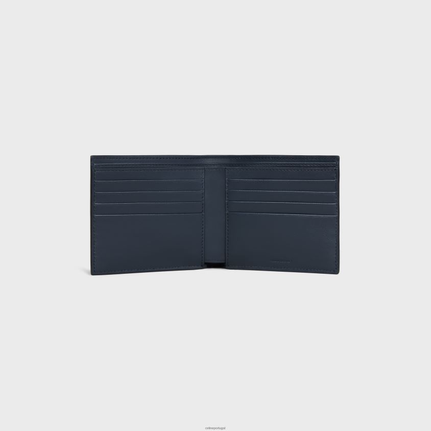 homens acessórios CELINE carteira dupla em couro de bezerro brilhante azul sagrado T204R2162