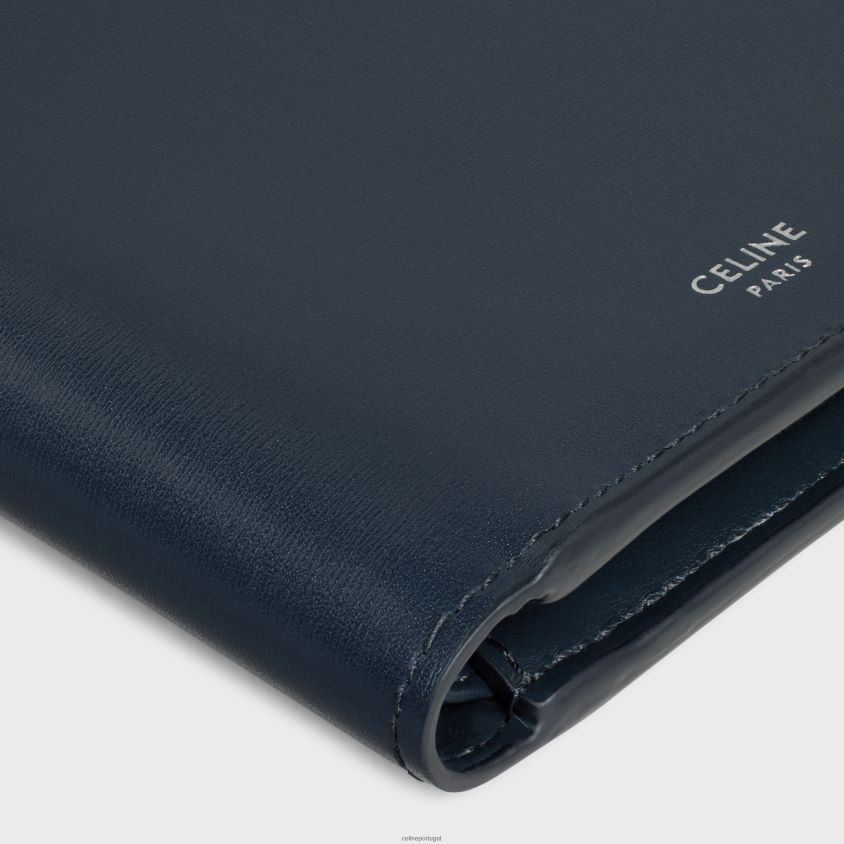 homens acessórios CELINE carteira dupla em couro de bezerro brilhante azul sagrado T204R2162