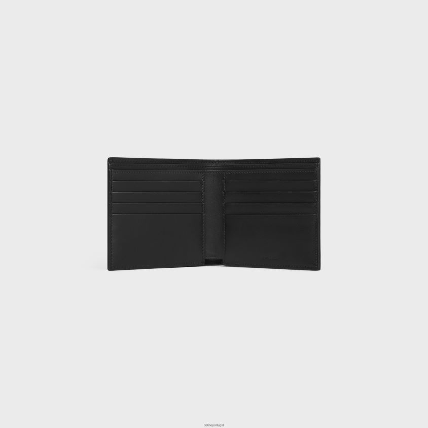 homens acessórios CELINE carteira dupla em couro de bezerro com relevo triomphe preto T204R2111