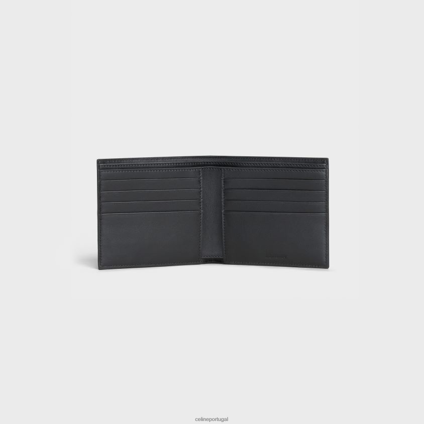 homens acessórios CELINE carteira dupla em couro de bezerro granulado preto T204R2161