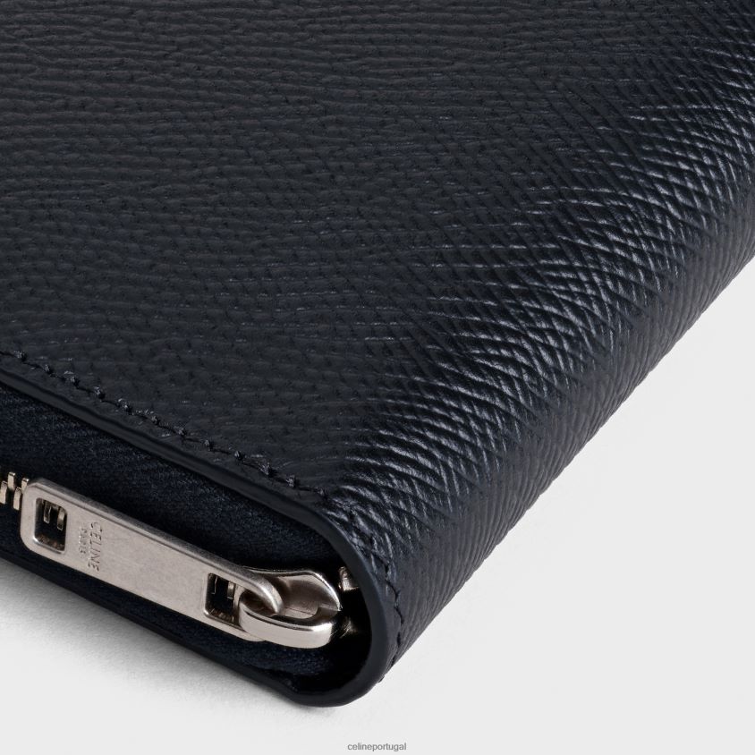 homens acessórios CELINE carteira grande com zíper em couro de bezerro granulado preto T204R2168