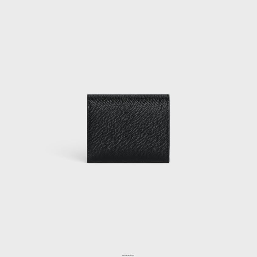 homens acessórios CELINE carteira pequena com três dobras em couro de bezerro granulado preto T204R2166