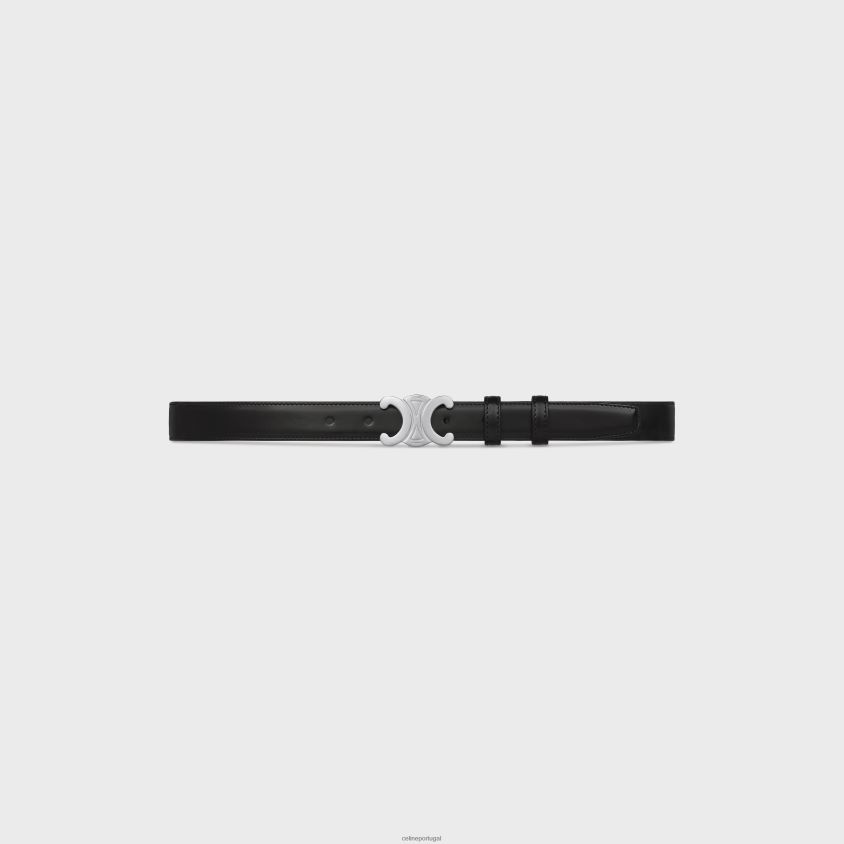 homens acessórios CELINE cinto triomphe médio em couro taurillon preto T204R2199