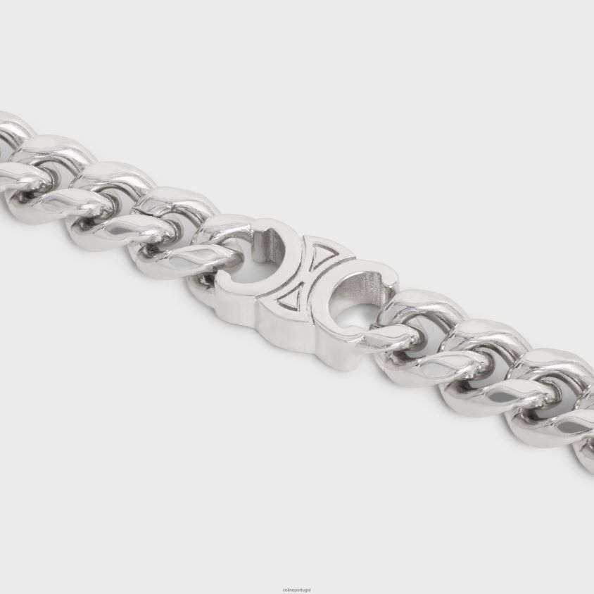 homens acessórios CELINE pulseira triomphe pequena gourmette em latão com acabamento em ródio prata T204R2279