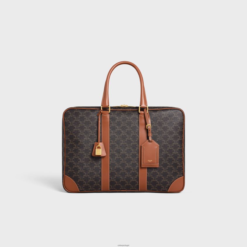 homens acessórios CELINE bagagem macia 45 em lona triomphe e couro de bezerro bronzeado T204R1629