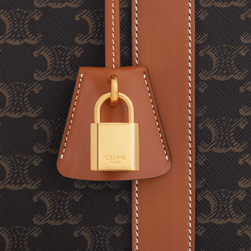 homens acessórios CELINE bagagem macia 45 em lona triomphe e couro de bezerro bronzeado T204R1629