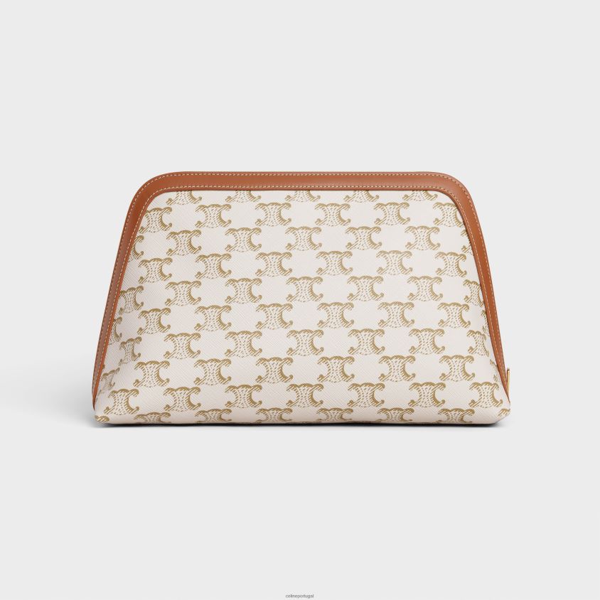 homens acessórios CELINE bolsa cosmética grande em lona triomphe e couro de bezerro branco T204R1574