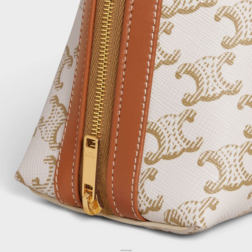 homens acessórios CELINE bolsa cosmética grande em lona triomphe e couro de bezerro branco T204R1574