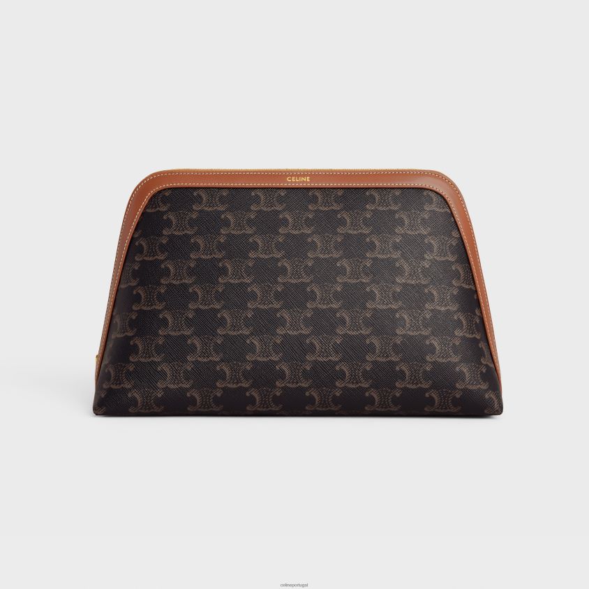 homens acessórios CELINE bolsa cosmética grande em lona triomphe e couro de bezerro bronzeado T204R1571