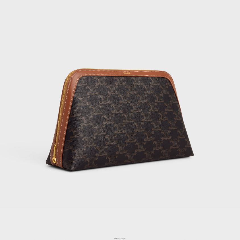 homens acessórios CELINE bolsa cosmética grande em lona triomphe e couro de bezerro bronzeado T204R1571