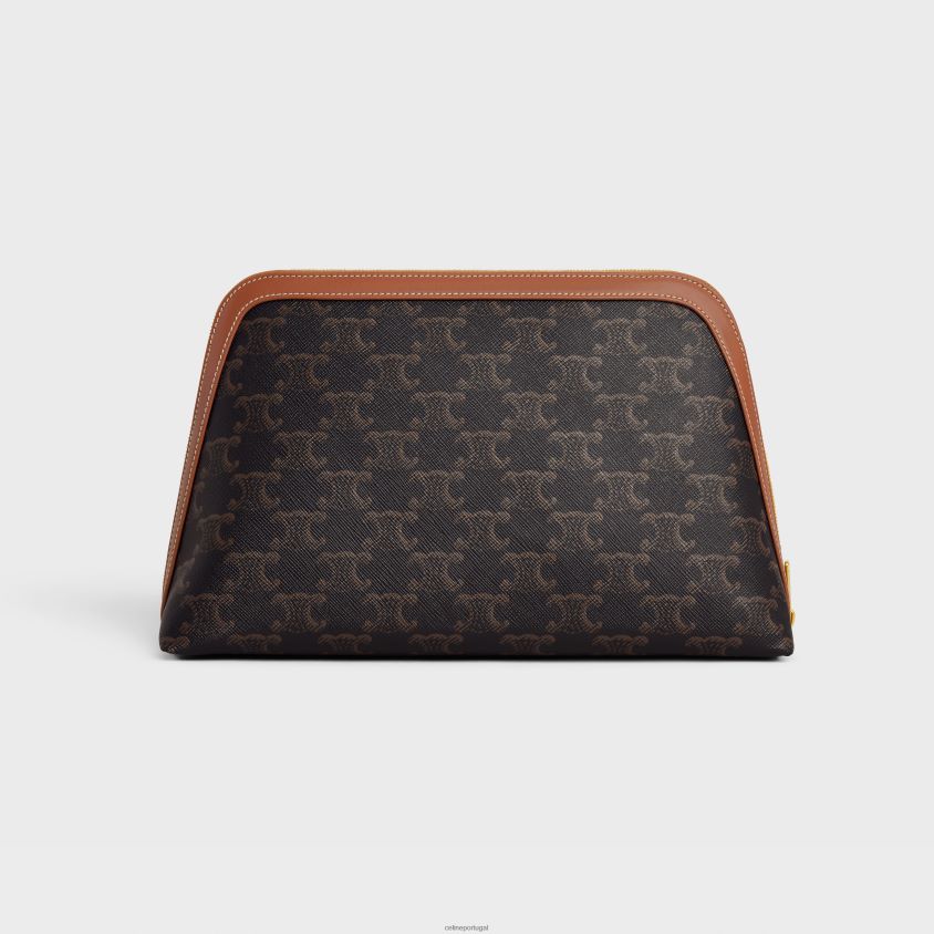 homens acessórios CELINE bolsa cosmética grande em lona triomphe e couro de bezerro bronzeado T204R1571