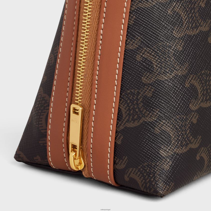 homens acessórios CELINE bolsa cosmética grande em lona triomphe e couro de bezerro bronzeado T204R1571