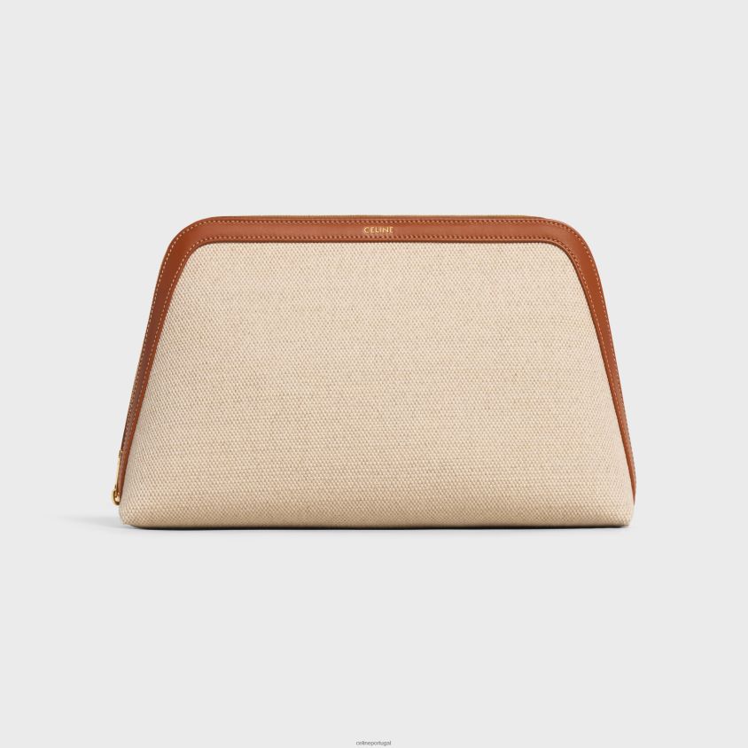 homens acessórios CELINE bolsa cosmética grande em tecido e pele de bezerro natural/bronzeado T204R1577