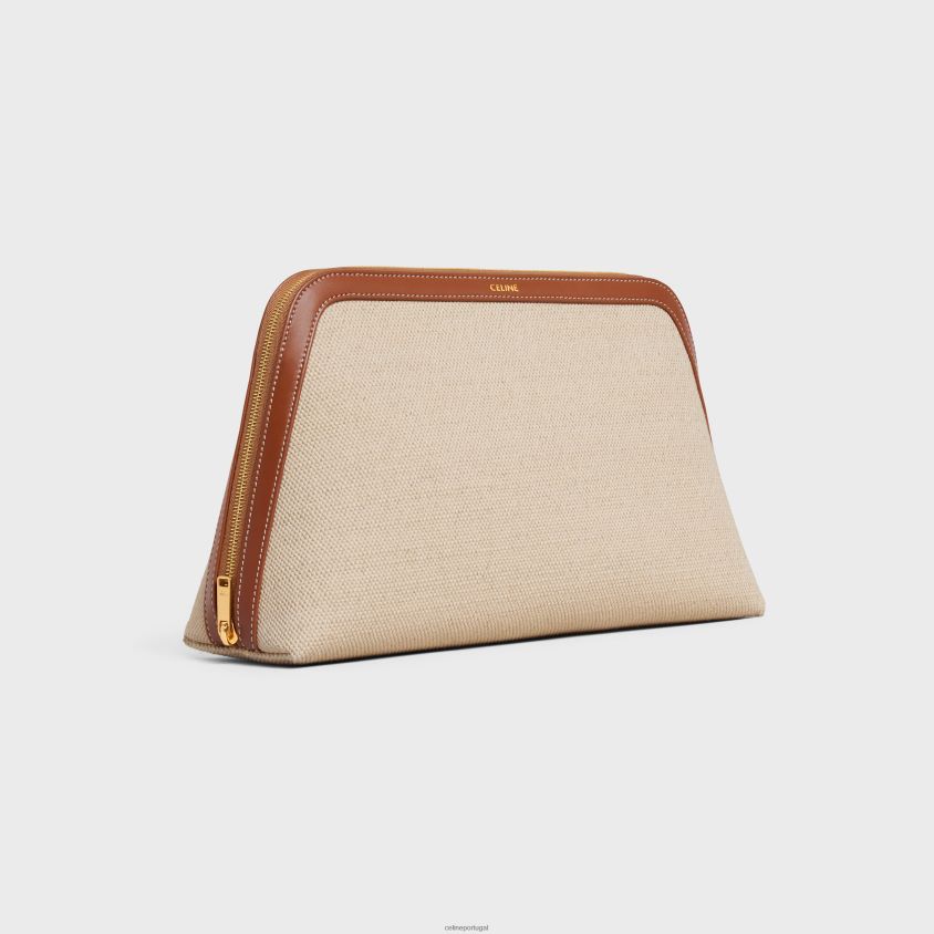 homens acessórios CELINE bolsa cosmética grande em tecido e pele de bezerro natural/bronzeado T204R1577