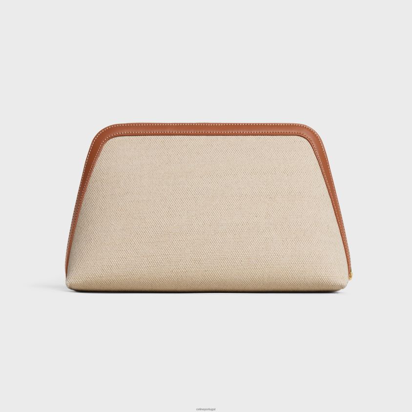 homens acessórios CELINE bolsa cosmética grande em tecido e pele de bezerro natural/bronzeado T204R1577