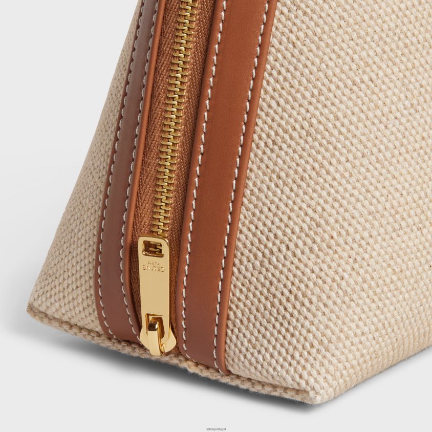 homens acessórios CELINE bolsa cosmética grande em tecido e pele de bezerro natural/bronzeado T204R1577