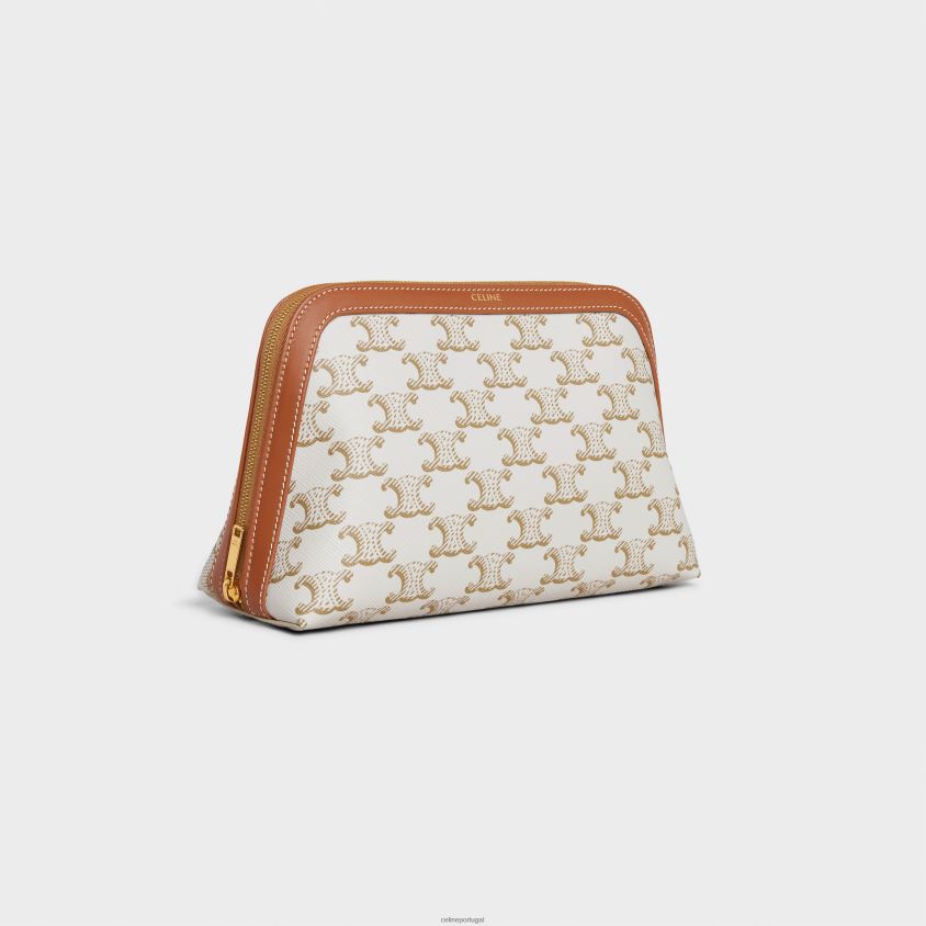 homens acessórios CELINE bolsa cosmética média em lona triomphe e couro de bezerro branco T204R1575