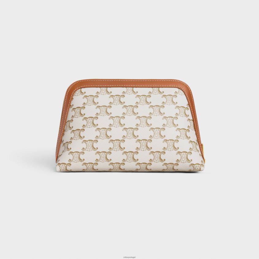 homens acessórios CELINE bolsa cosmética média em lona triomphe e couro de bezerro branco T204R1575