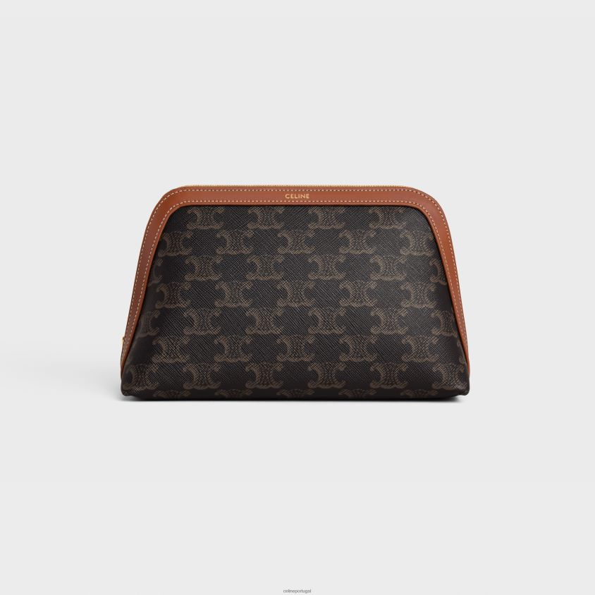 homens acessórios CELINE bolsa cosmética média em lona triomphe e couro de bezerro bronzeado T204R1572