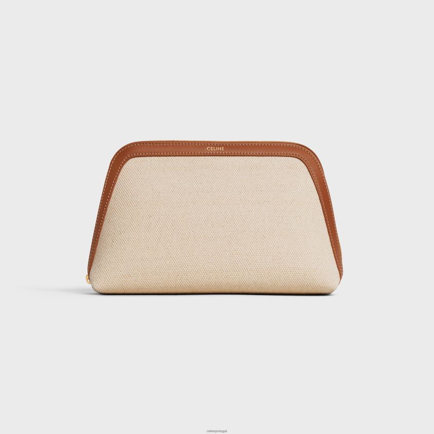 homens acessórios CELINE bolsa cosmética média em tecido e pele de bezerro natural/bronzeado T204R1578